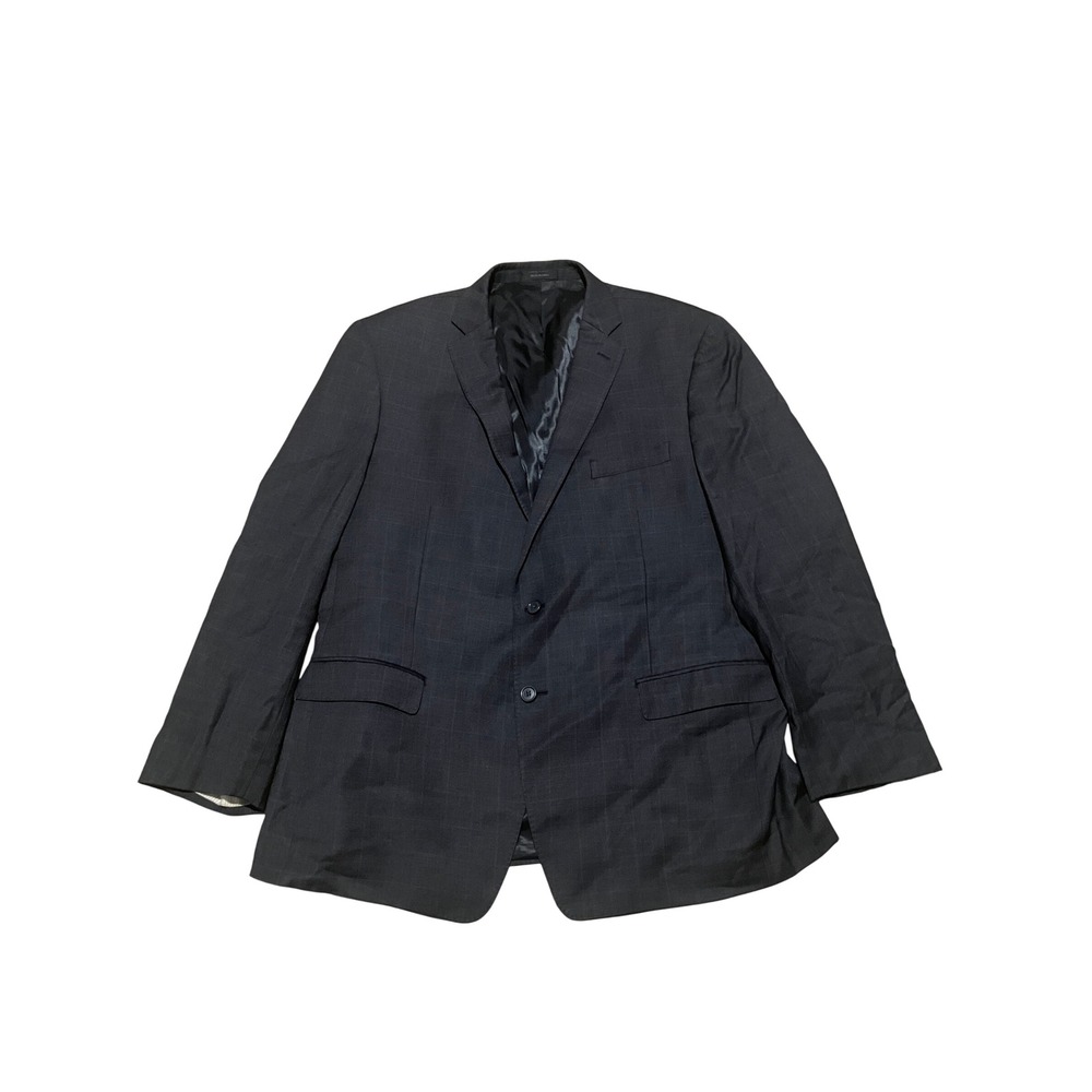 Calvin Klein Mens Blazer Jacket Dark Gray Plaid Two Button Suit‎ Coat 46R